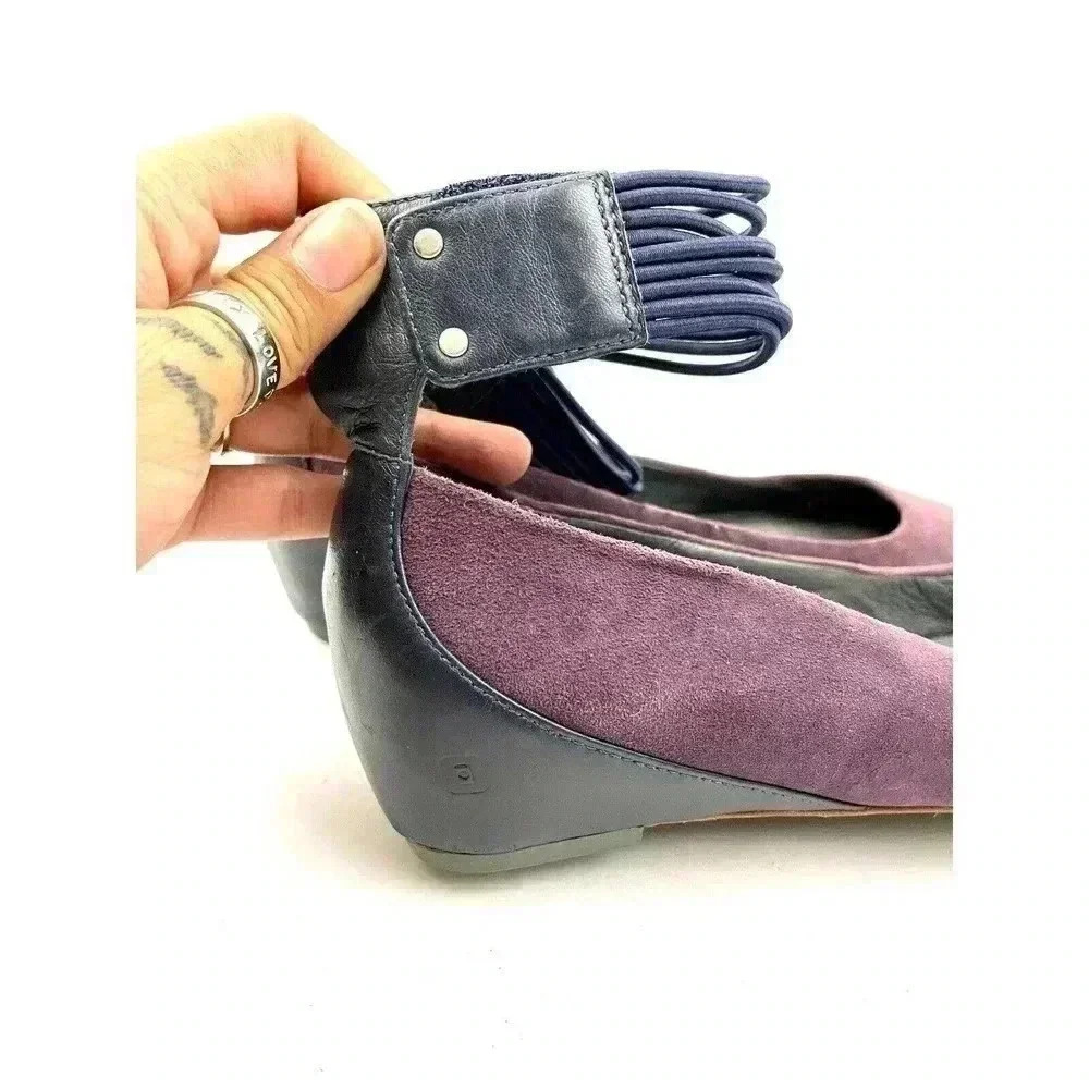 Tsubo Gylda Women's Ankle‎ Strap Wedges Purple Navy Suede Shoes Sz 7 Flats - Picture 8 of 9